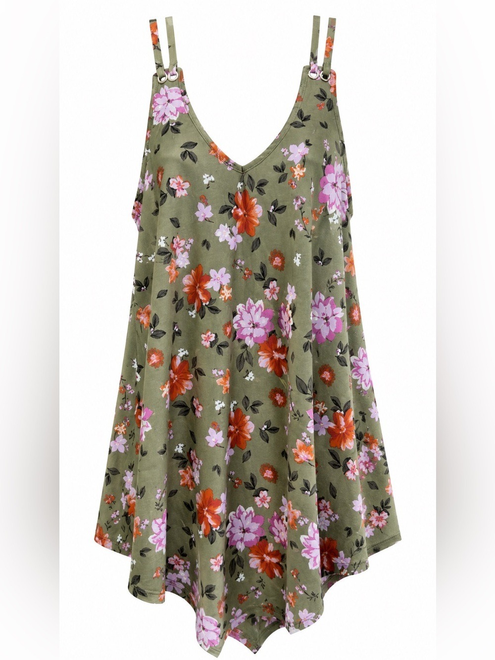 •Lily Morgan Olive Floral Double Strap Tank Top Stretch | Small - Picture 2 of 11